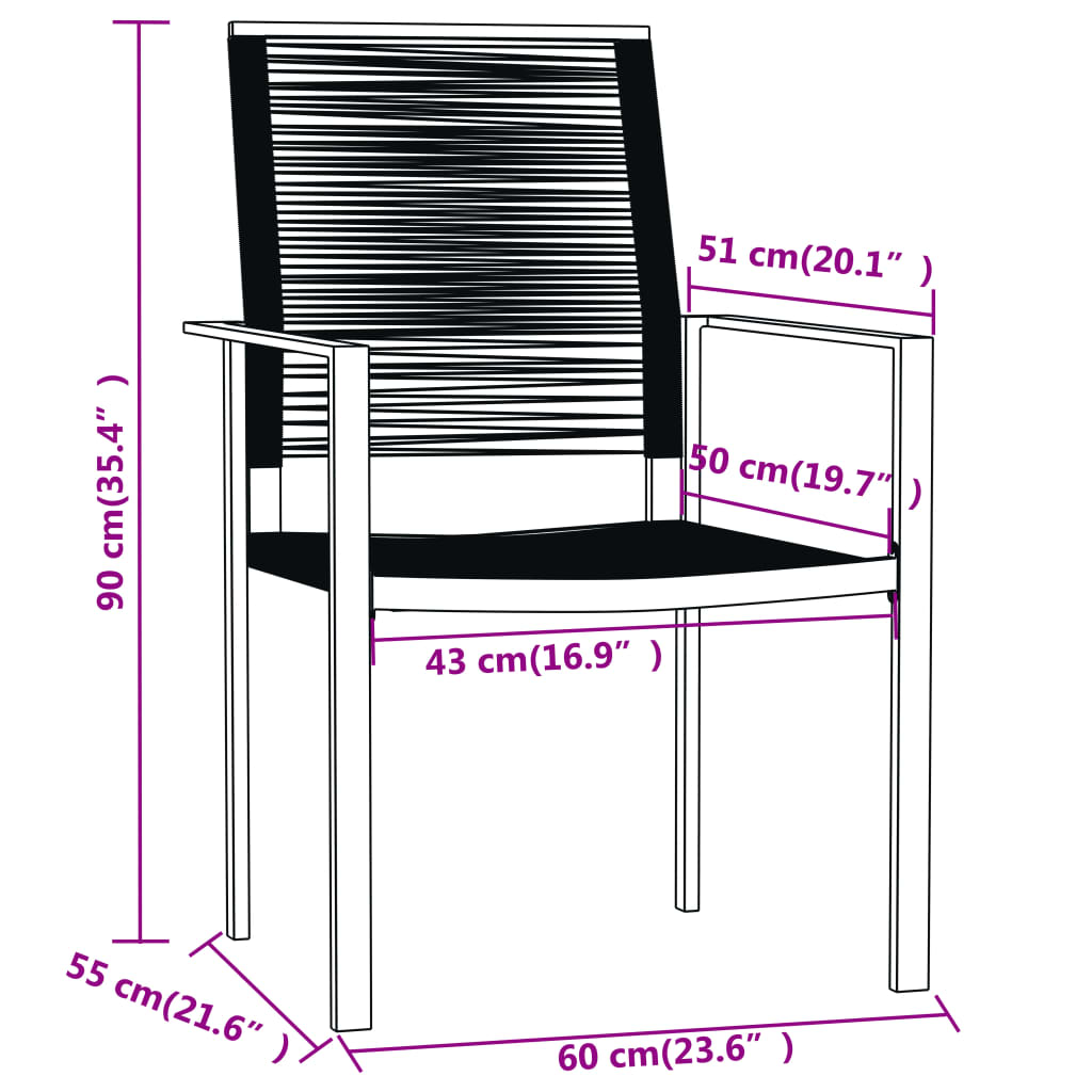 vidaXL Dining Set | Black | Powder-Coated Steel, Glass, PVC Hollow Rattan