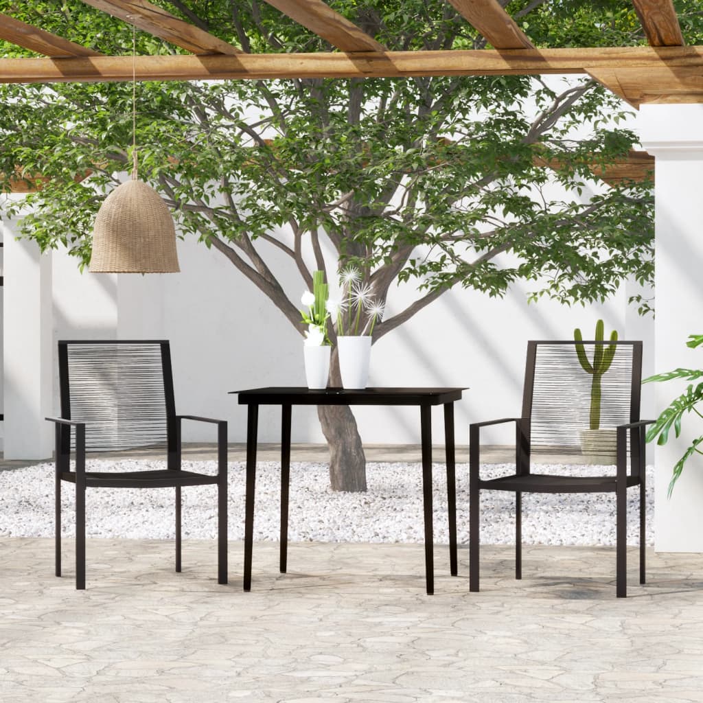 vidaXL Dining Set | Black | Powder-Coated Steel, Glass, PVC Hollow Rattan