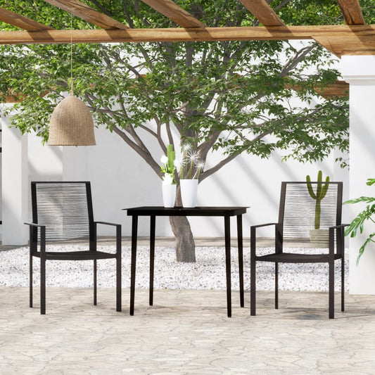 vidaXL Dining Set | Black | Powder-Coated Steel, Glass, PVC Hollow Rattan