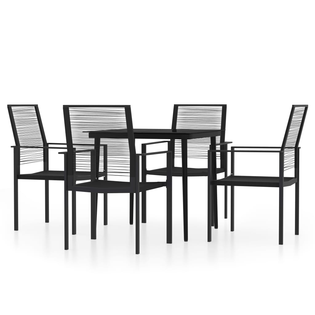 vidaXL Dining Set | Black | Powder-coated steel, Glass, PVC hollow rattan