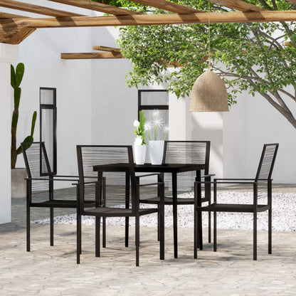 vidaXL Dining Set | Black | Powder-coated steel, Glass, PVC hollow rattan