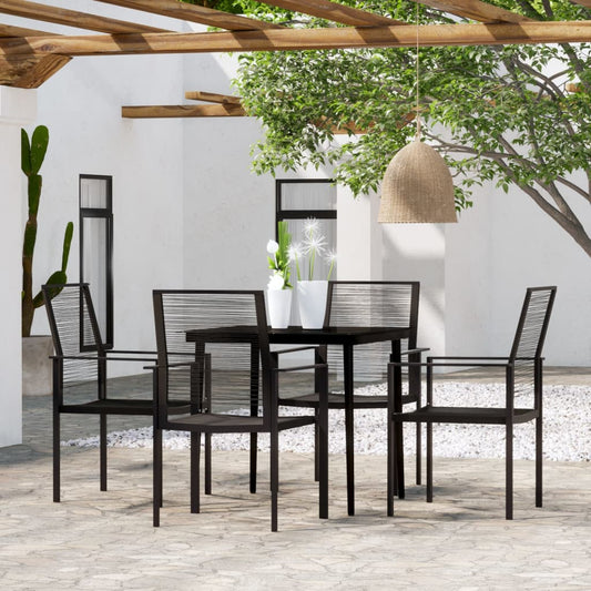 vidaXL Dining Set | Black | Powder-coated steel, Glass, PVC hollow rattan