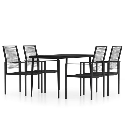 vidaXL Dining Set | Black | Powder-coated steel, glass, PVC hollow rattan