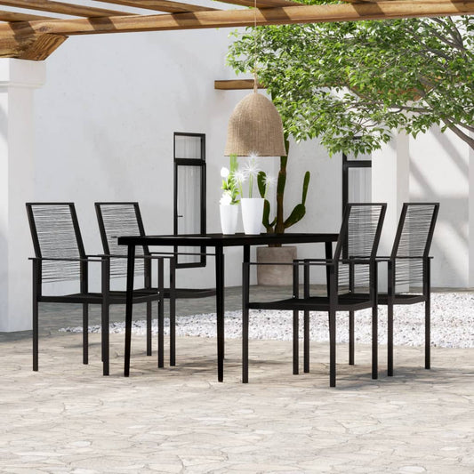 vidaXL Dining Set | Black | Powder-coated steel, glass, PVC hollow rattan