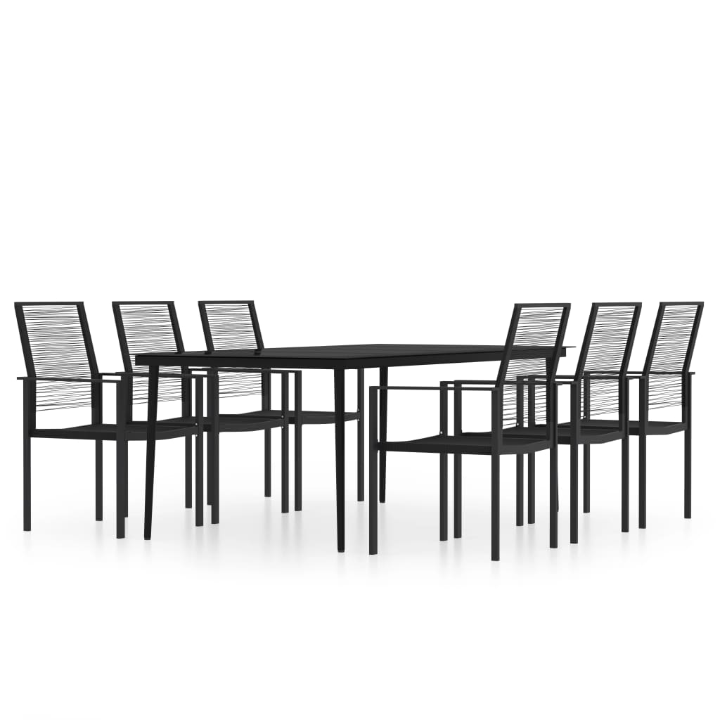 vidaXL Dining Set | Black | Powder-coated steel, glass, PVC rattan