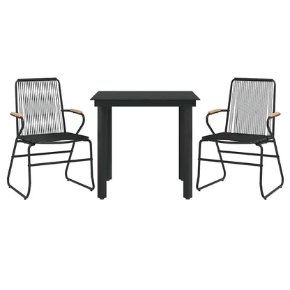 vidaXL 3 Piece Garden Dining Set Black PVC Rattan