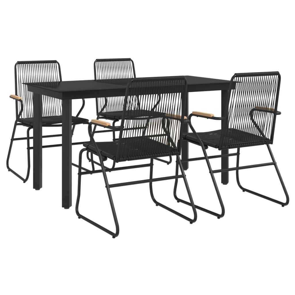 vidaXL 5 Piece Garden Dining Set Black PVC Rattan