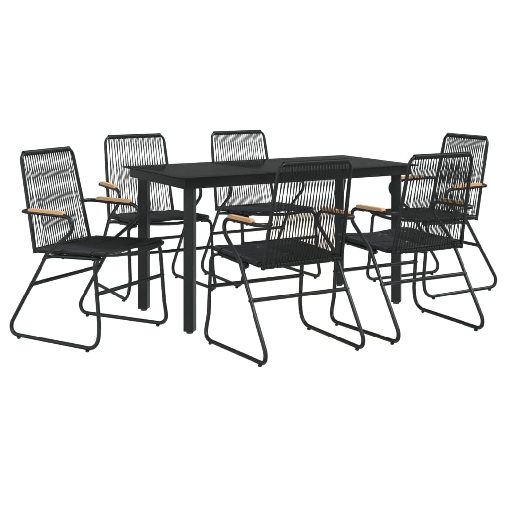 vidaXL 7 Piece Garden Dining Set Black PVC Rattan