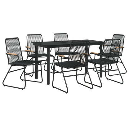 vidaXL 7 Piece Garden Dining Set Black PVC Rattan