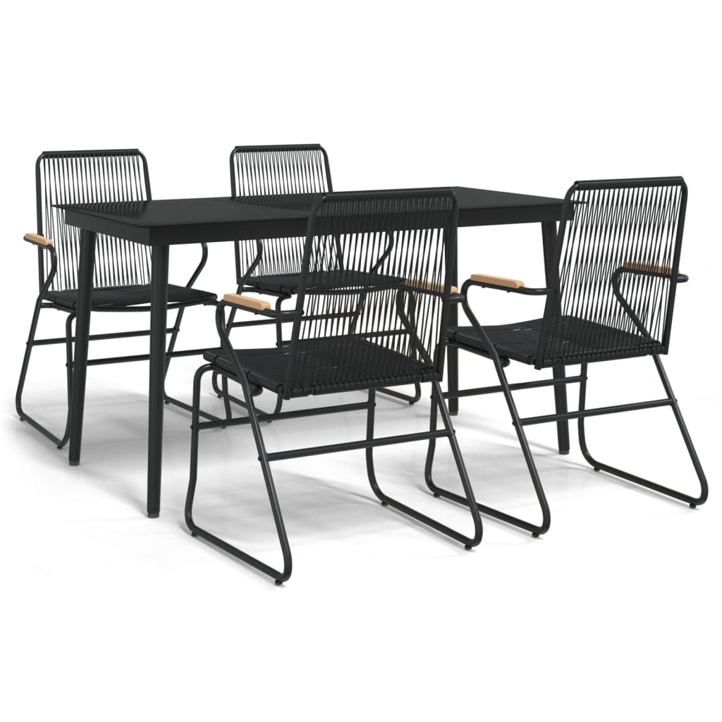 vidaXL Garden Dining Set | Black | PVC Rattan, Powder-Coated Steel, Glass
