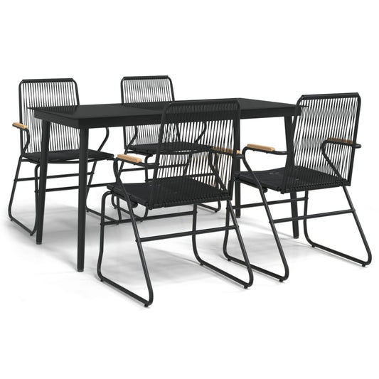 vidaXL Garden Dining Set | Black | PVC Rattan, Powder-Coated Steel, Glass