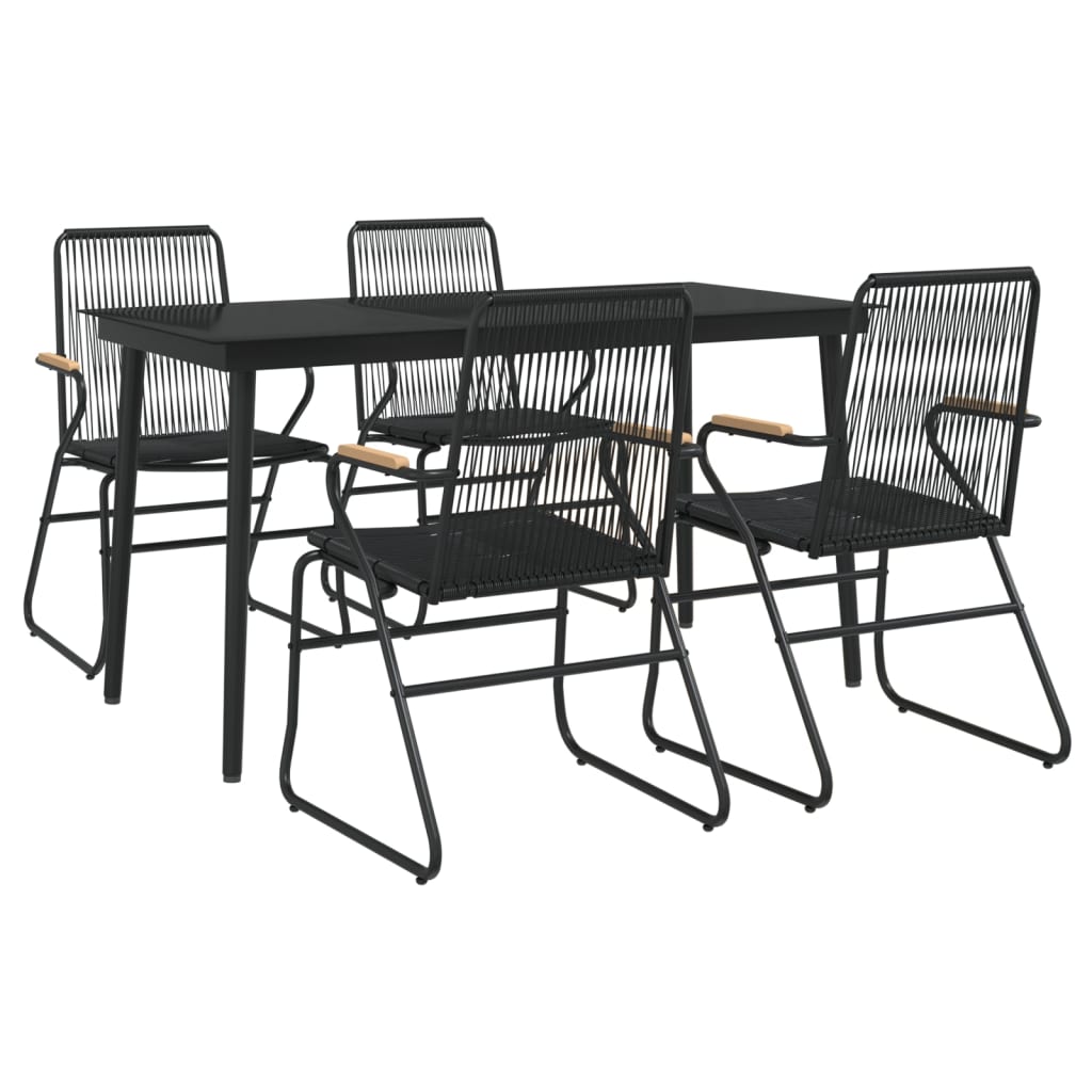 vidaXL Garden Dining Set | Black | PVC Rattan, Powder-Coated Steel, Glass