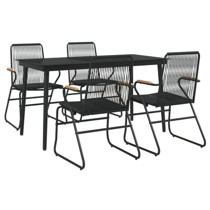 vidaXL Garden Dining Set | Black | PVC Rattan, Powder-Coated Steel, Glass