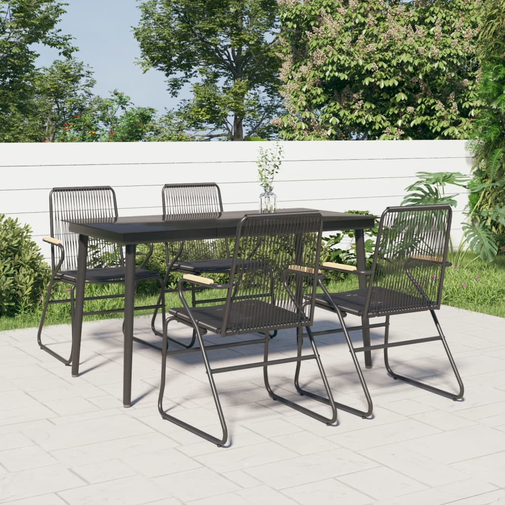 vidaXL Garden Dining Set | Black | PVC Rattan, Powder-Coated Steel, Glass