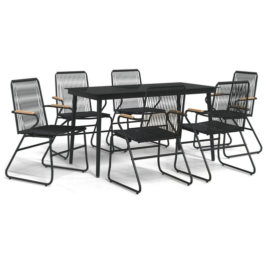 vidaXL 7 Piece Garden Dining Set Black PVC Rattan