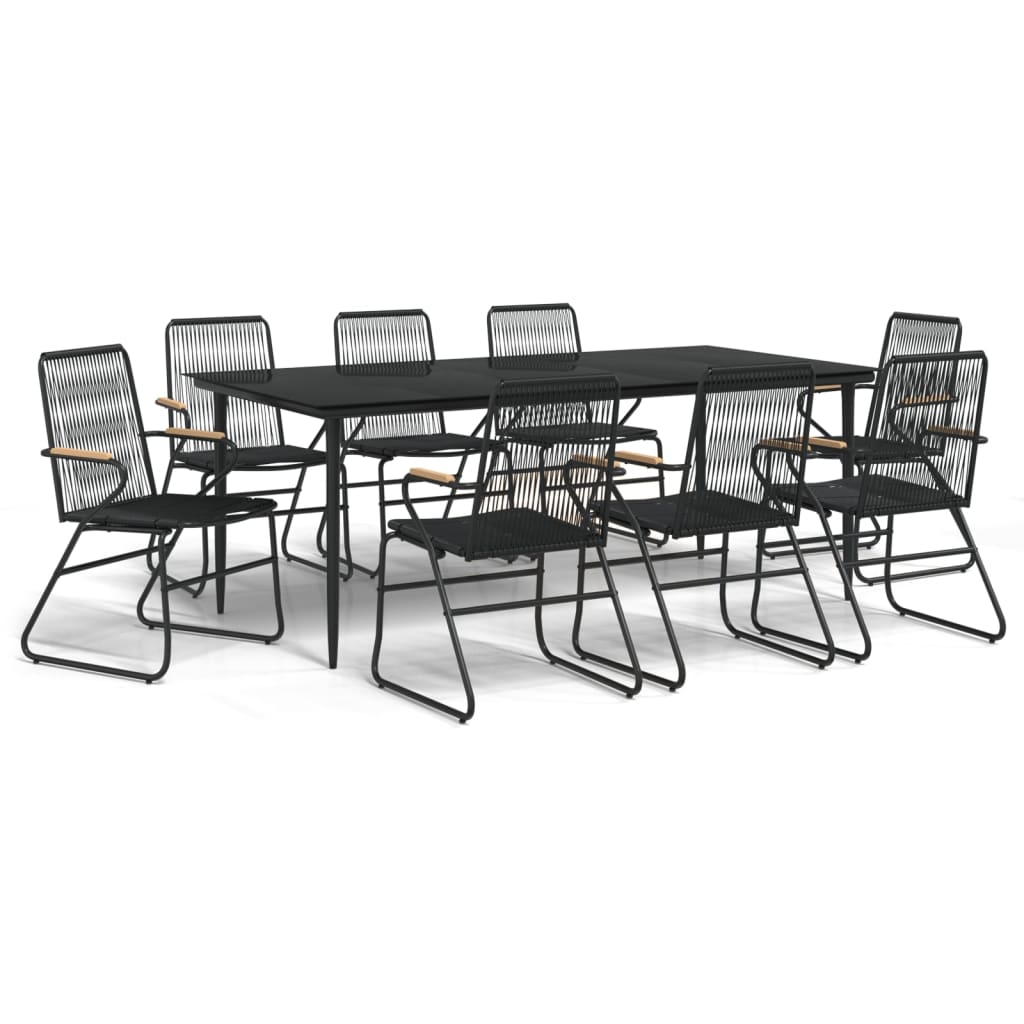 vidaXL Garden Dining Set | Black | PVC rattan, powder-coated steel, glass