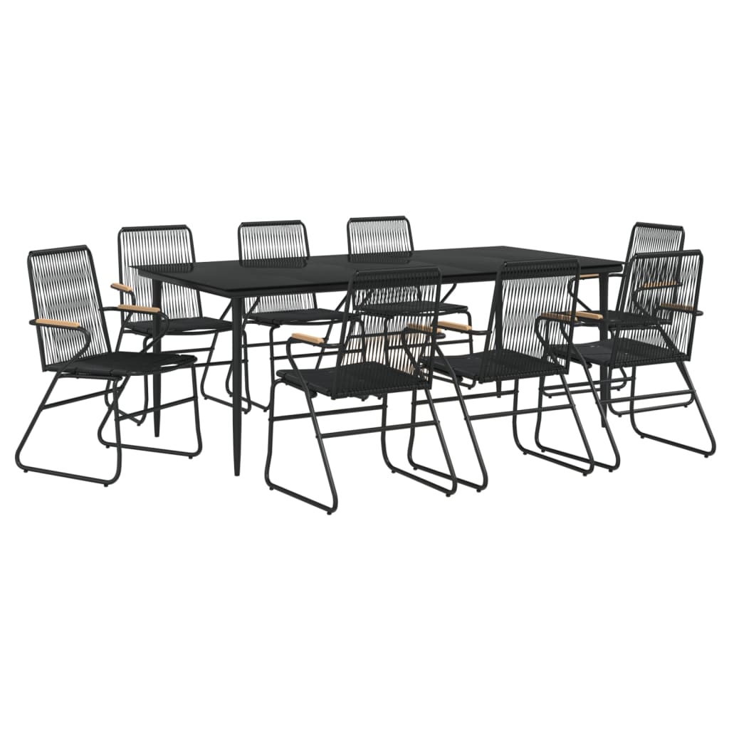 vidaXL Garden Dining Set | Black | PVC rattan, powder-coated steel, glass