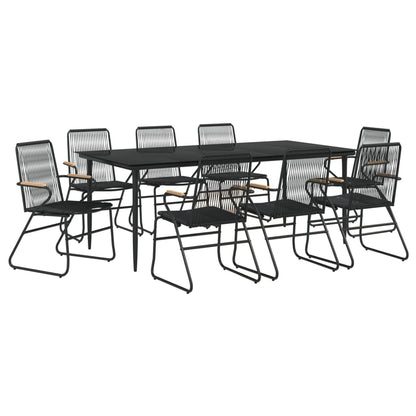 vidaXL Garden Dining Set | Black | PVC rattan, powder-coated steel, glass