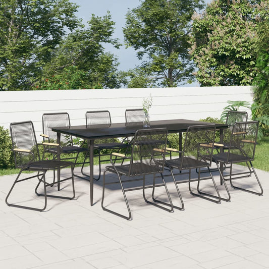 vidaXL Garden Dining Set | Black | PVC rattan, powder-coated steel, glass