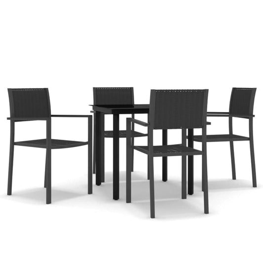 vidaXL Garden Dining Set | Black | Powder-coated steel, plastic, glass