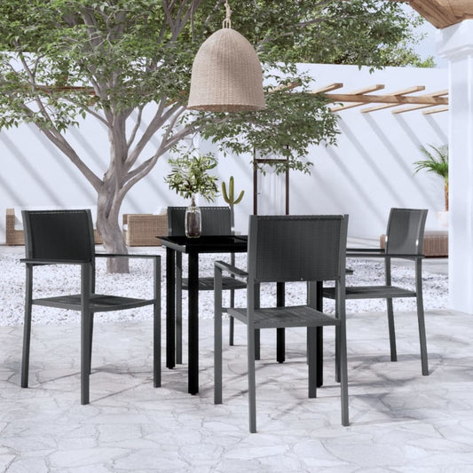 vidaXL Garden Dining Set | Black | Powder-coated steel, plastic, glass