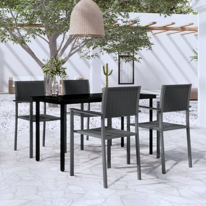 vidaXL Garden Dining Set | Black | Powder-coated steel, plastic, glass