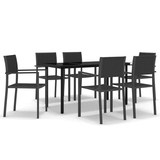 vidaXL Garden Dining Set | Black | Powder-coated steel, glass, plastic | Large