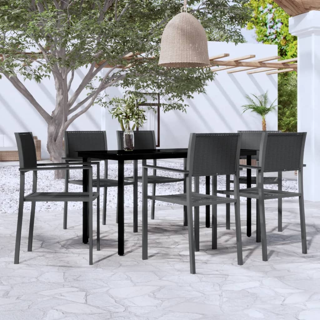 vidaXL Garden Dining Set | Black | Powder-coated steel, glass, plastic | Large