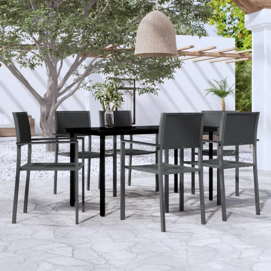 vidaXL Garden Dining Set | Black | Powder-coated steel, glass, plastic | Large