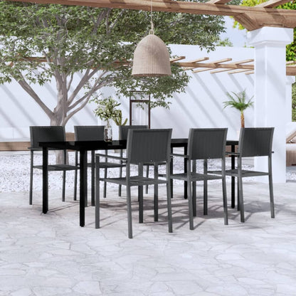 vidaXL Garden Dining Set | Black | Powder-coated steel, tempered glass, plastic