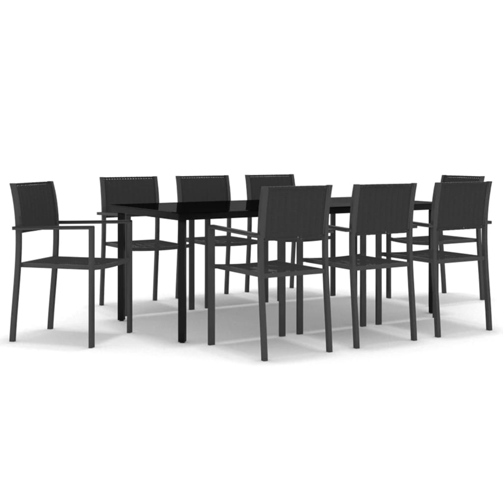 vidaXL Garden Dining Set | Black | Powder-coated Steel | Large | Light Weight