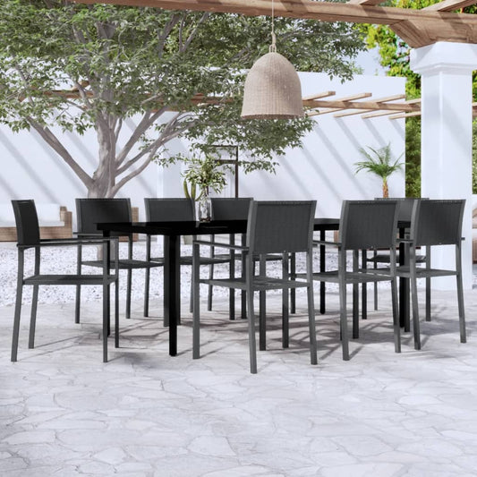 vidaXL Garden Dining Set | Black | Powder-coated Steel | Large | Light Weight
