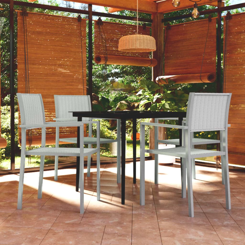vidaXL Garden Dining Set | White and Black | Powder-Coated Steel, Plastic