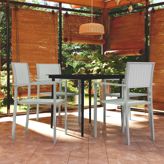 vidaXL Garden Dining Set | White and Black | Powder-Coated Steel, Plastic
