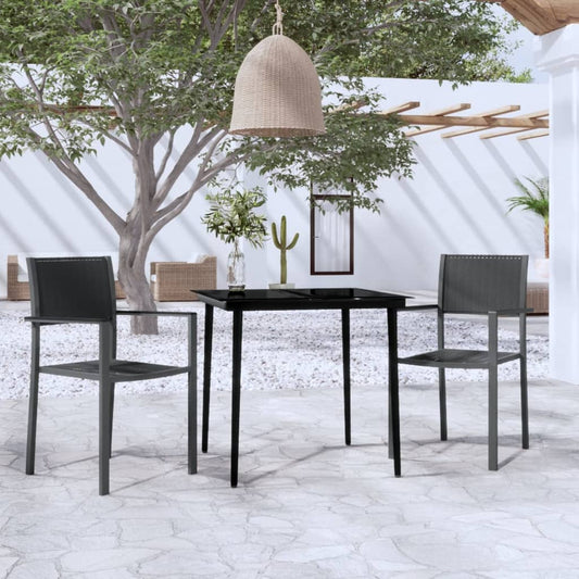 vidaXL Garden Dining Set | Black | Powder-coated steel, glass, plastic
