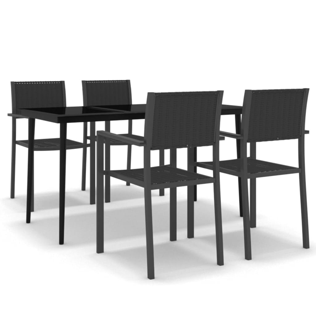 vidaXL Garden Dining Set | Black | Powder-coated steel, glass, plastic