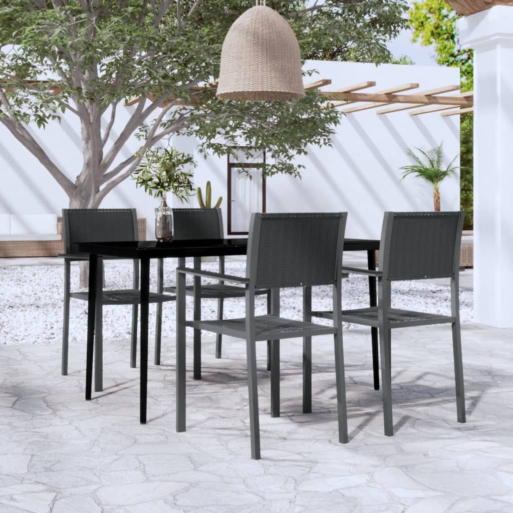 vidaXL Garden Dining Set | Black | Powder-coated steel, glass, plastic
