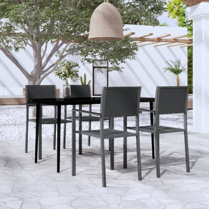 vidaXL Garden Dining Set | Black | Powder-coated steel, glass, plastic