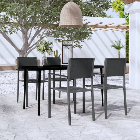 vidaXL Garden Dining Set | Black | Powder-coated steel, glass, plastic