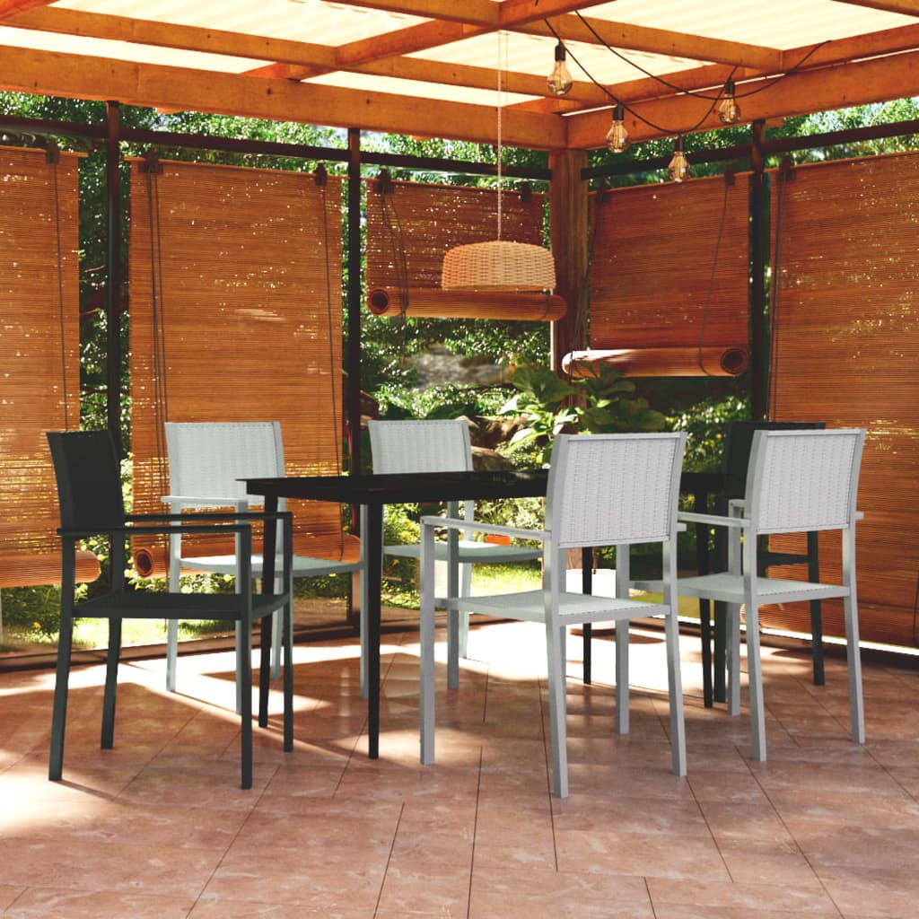 vidaXL 7 Piece Garden Dining Set Black and White