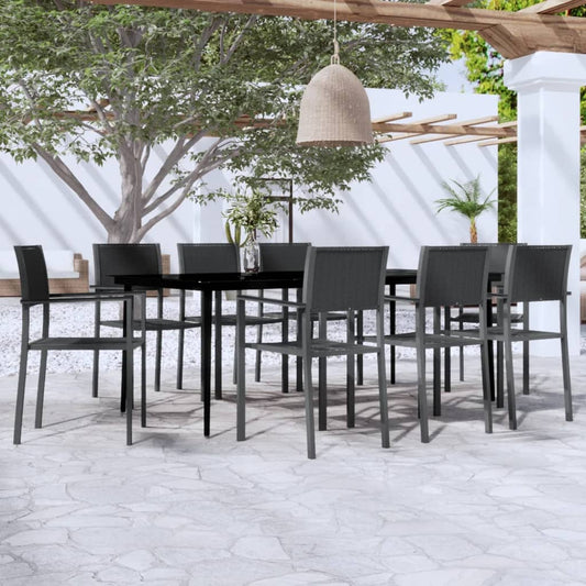 vidaXL Garden Dining Set | Black | Powder-Coated Steel, Tempered Glass, Plastic