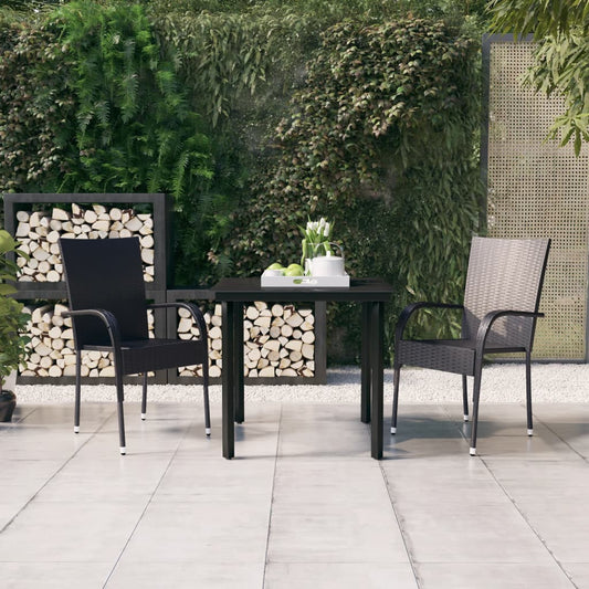 vidaXL Garden Dining Set | Black | PE rattan, powder-coated steel, glass