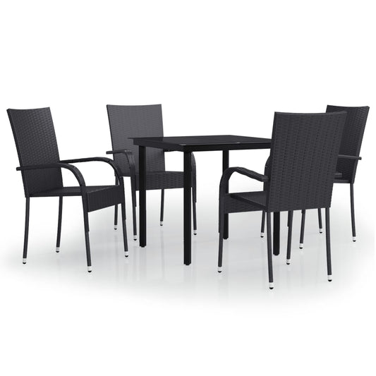 vidaXL Garden Dining Set | Black | PE rattan, powder-coated steel, glass