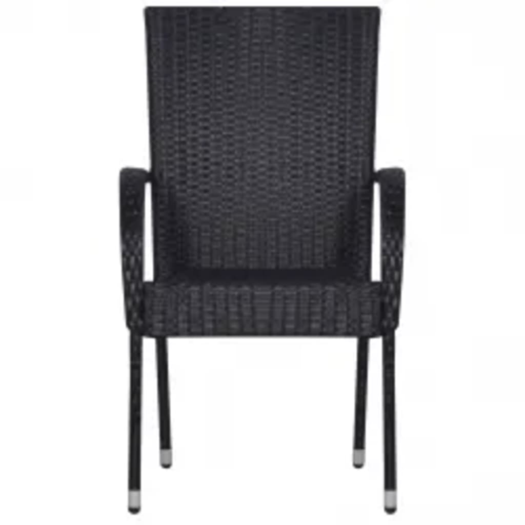 vidaXL Garden Dining Set | Black | PE rattan, powder-coated steel, glass