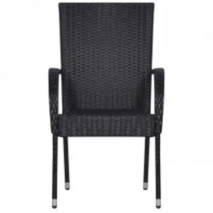 vidaXL Garden Dining Set | Black | PE rattan, powder-coated steel, glass