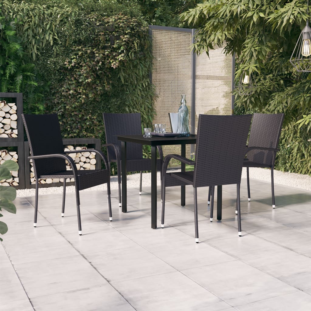 vidaXL Garden Dining Set | Black | PE rattan, powder-coated steel, glass