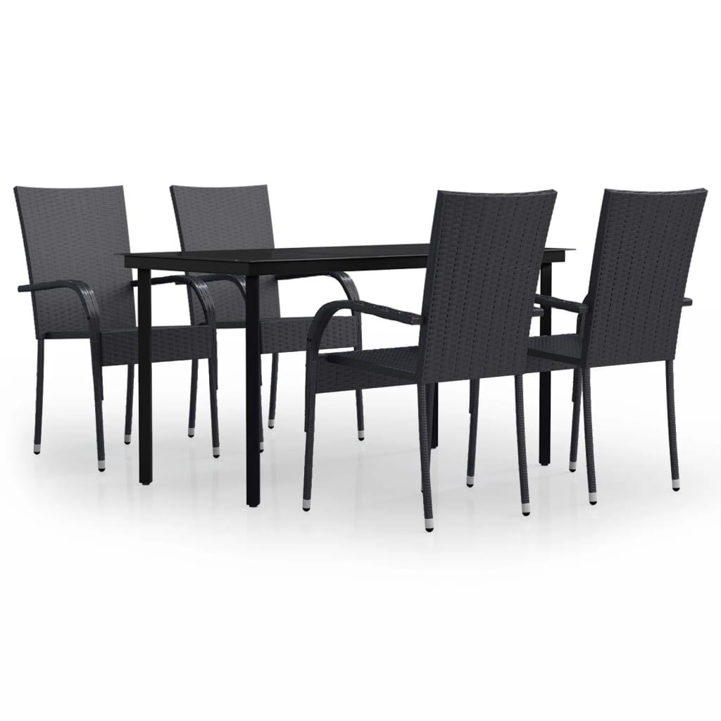 vidaXL Garden Dining Set | Black | PE rattan, powder-coated steel, glass