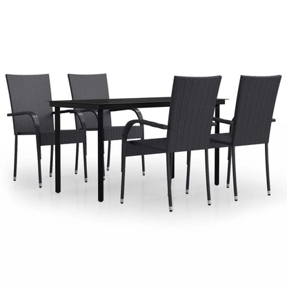 vidaXL Garden Dining Set | Black | PE rattan, powder-coated steel, glass