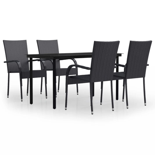vidaXL Garden Dining Set | Black | PE rattan, powder-coated steel, glass