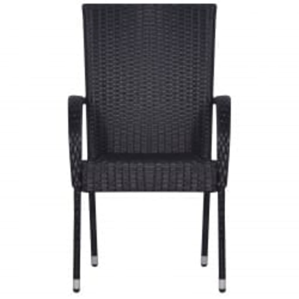 vidaXL Garden Dining Set | Black | PE rattan, powder-coated steel, glass